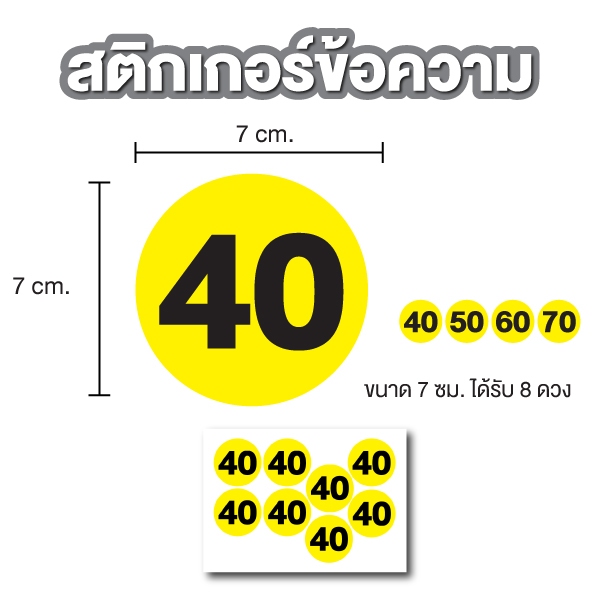 สติ๊กเกอร์ตัวเลข ติดผนัง สติกเกอร์ สติกเกอร์วงลม (วงกลมขนาด 7 ซม) ได้รับ 8ดวง (พื้นเหลืองตัวเลขดำ) ร