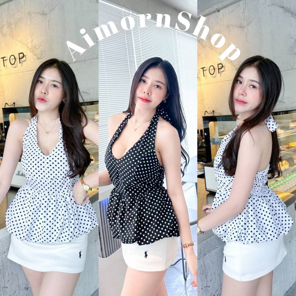 🔥aimorn_shop🔥เสื้อคล้องคอ ด้านหลังเป็นสม็อค ทรงบอลลูน ผ้าใส่สบาย งานฮิตตามกระแสสุดๆ