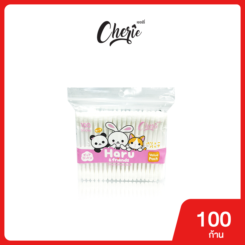 (1 ซอง) Haru - สำลีก้าน 100 ก้าน ผลิตจากฝ้ายบริสุทธิ์ 100%