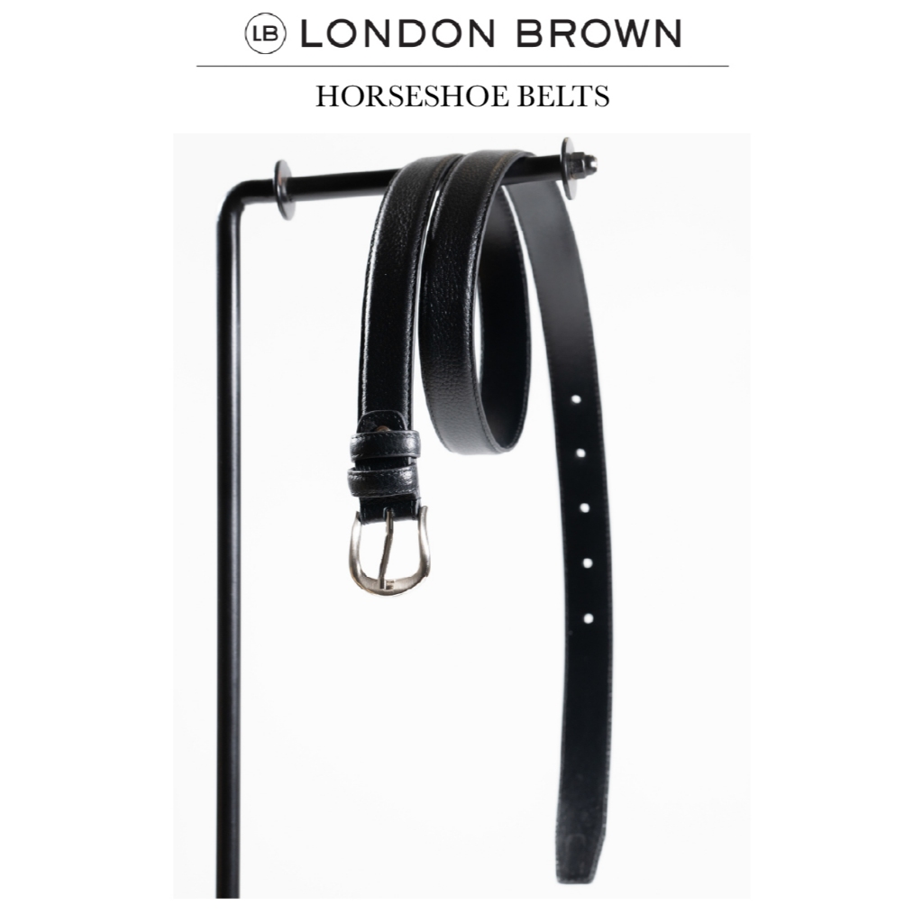 LONDON BROWN - HORSE SHOES  LEATHER BELTS 2.5CM GRAIN
