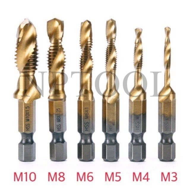 NP-231 ชุดดอก ต๊าปเกลียว เจาะทีเดียวได้เกลียวเลย ในชุดมี 6 ขนาด M3-M10 ไฮสปีด (HSS)
