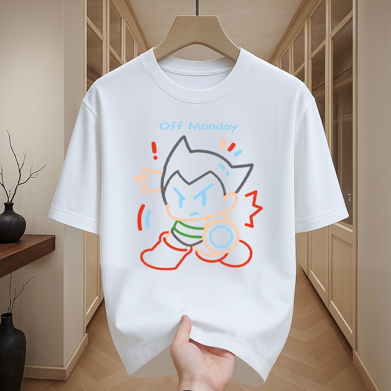 เสื้อผู้ชาย เสื้อยืดคอกลม แขนสั้น สกรีนลายการ์ตูนฮิตๆ oversize t shirt เสื้อสตรีทแฟชั่น คนอ้วน สีขาว