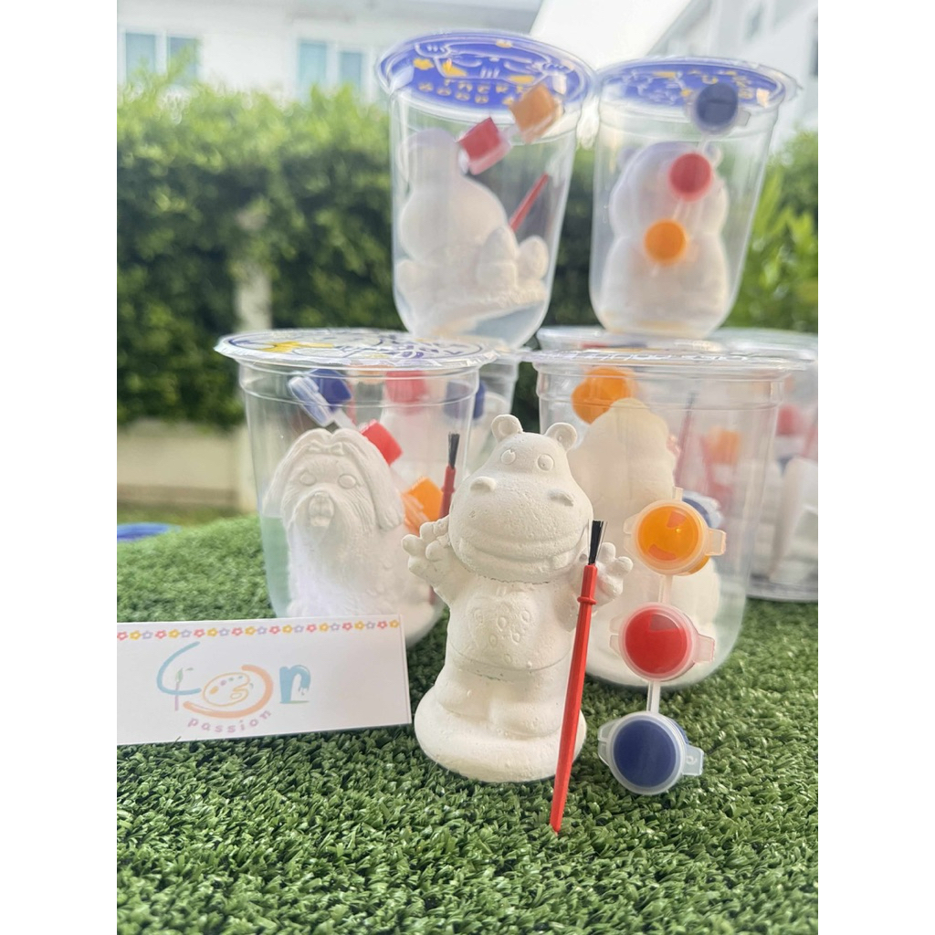 ปูนปลาสเตอร์พร้อมสีและพู่กัน คละแบบ 1 แก้ว ‼️คละแบบ ‼️คละลาย - รูปที่ 4