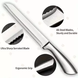 มีดตัดขนมปัง มีดใบเลื่อย มีดหั่นขนมปัง(Bread Knife) มีดตัดเค้ก แบบฟันหยัก สแตนเลสไร้รอยต่อ ขนาด 13 นิ้ว