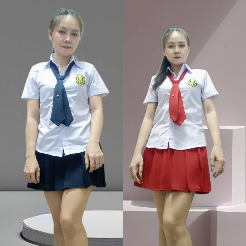 ชุดนักเรียนปาร์ตี้แขนสั้น*กระโปรงตีเกร็ด