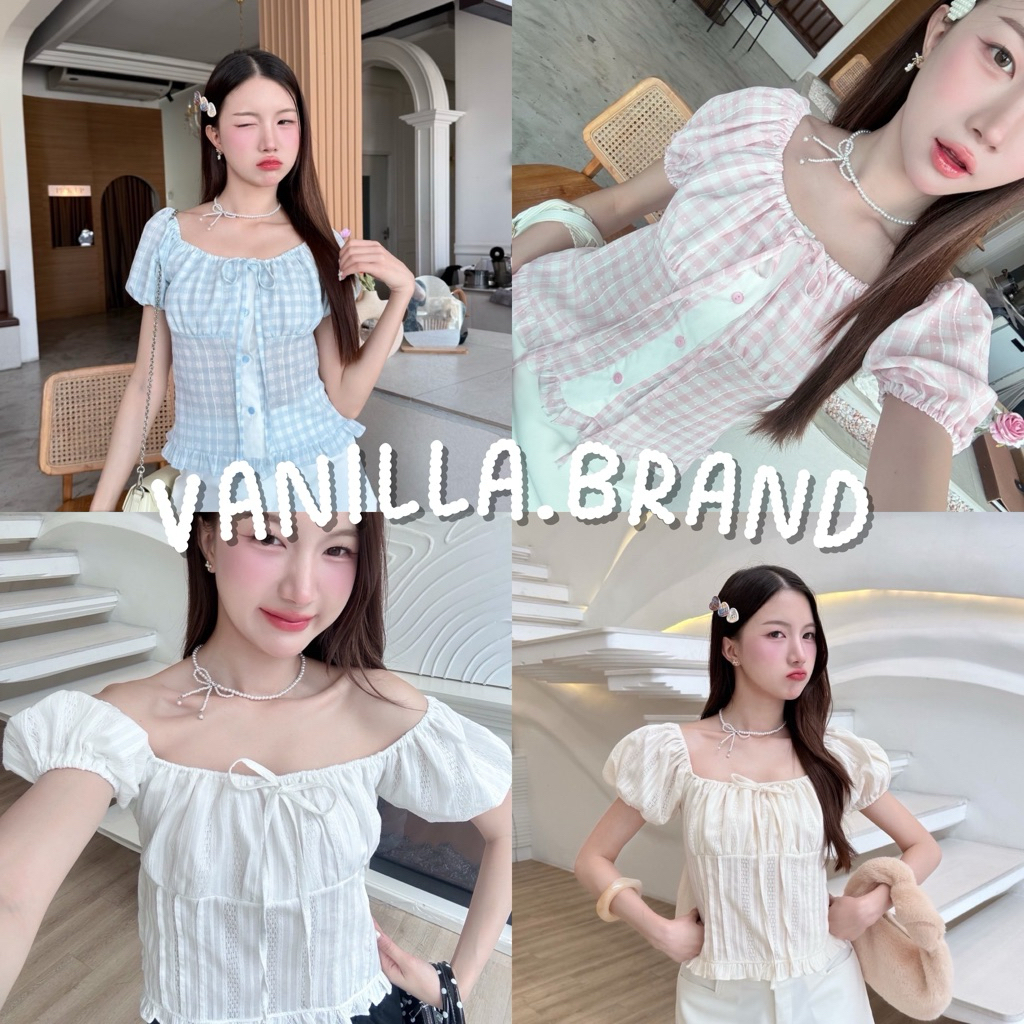 เสื้อปาดไหล่ แต่งโบว์อก ใส่ได้สองแบบ -ttm / VB0247