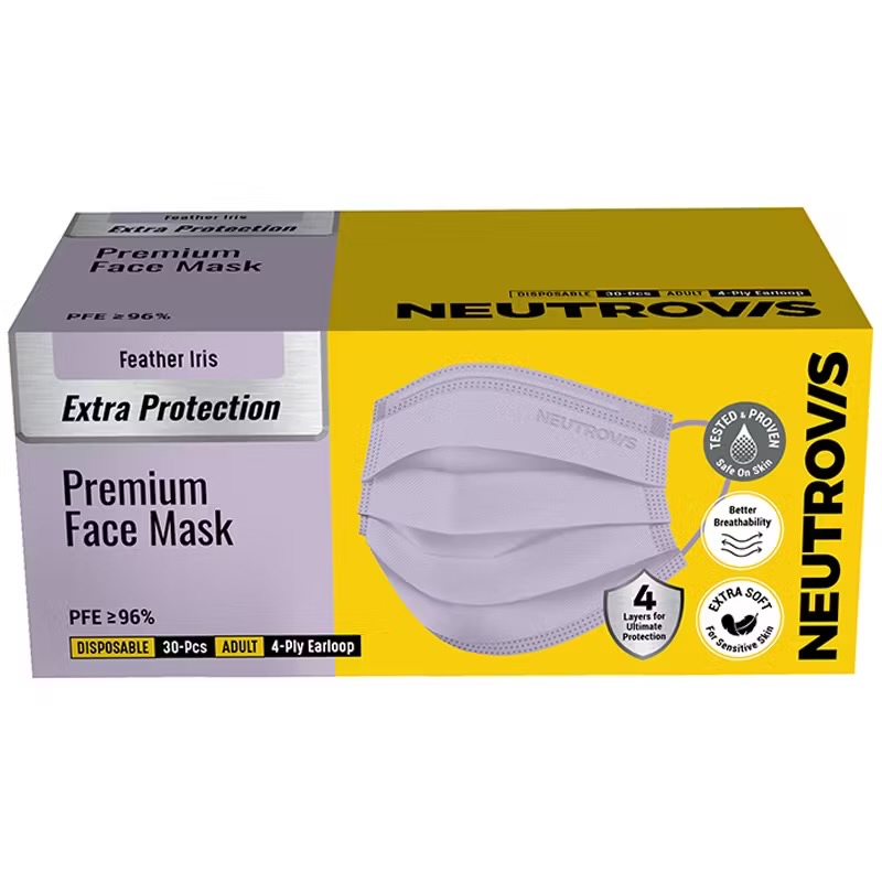 Neutrovis Premium Mask Feather Iris 30pcs. หน้ากากอนามัยนิวโทรวิส 4ชั้น - 4Ply Face Mask