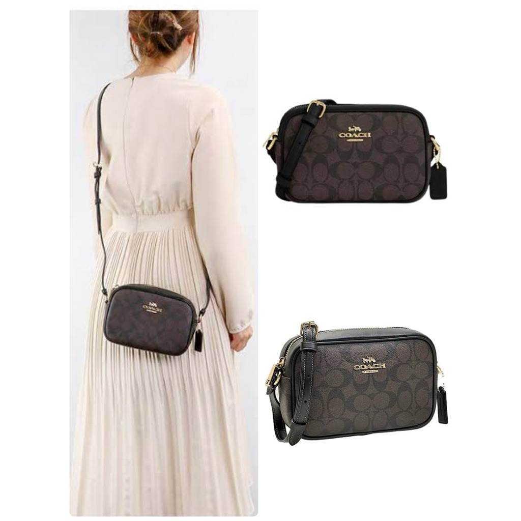 กระเป๋าสะพายข้าง COACH MINI JAMIE CAMERA BAG IN SIGNATURE CANVAS CQ874 ลายซีสีน้ำตาลเข้ม 8 นิ้ว