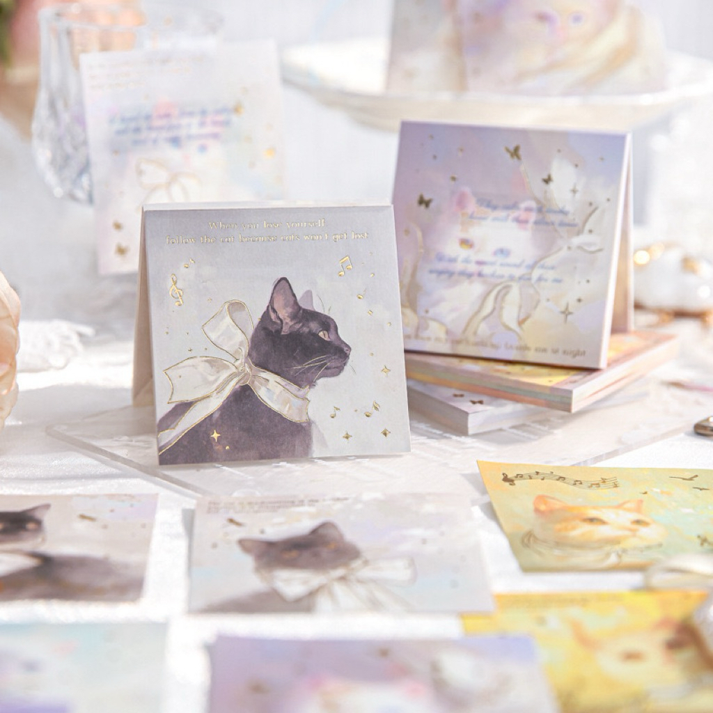 กระดาษโน้ตลายแมว กระดาษโน้ตหรูหรา มีกลิตเตอร์สีทอง