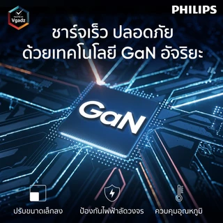 Philips หัวชาร์จเร็ว PD20W เทคโนโลยีล่าสุด GAN อะแดปเตอร์ 2 / 1 พอร์ต