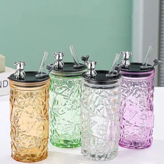 ปลีก/ส่ง แก้วน้ำทรงเพชร หรูหรา กระบอกน้ำมีฝาปิดพร้อมหลอด เลือกสีได้ 330ML