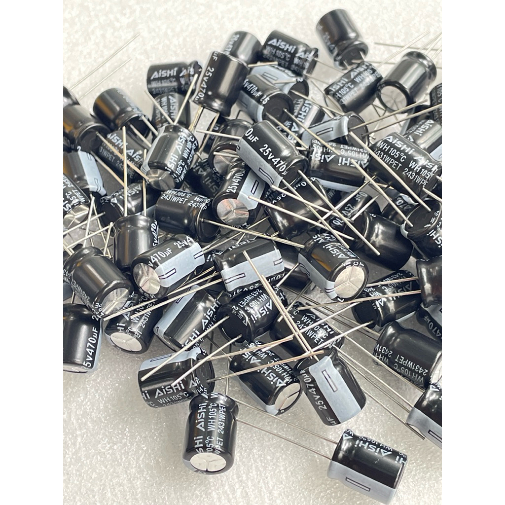 (แพ็ค10ตัว) คาปาซิเตอร์ 470UF 25V ยี่ห้อ Aishi ขนาด 10x13mm ตัวสีดำ ทนร้อน 105C ตัวเก็บประจุไฟฟ้า 47