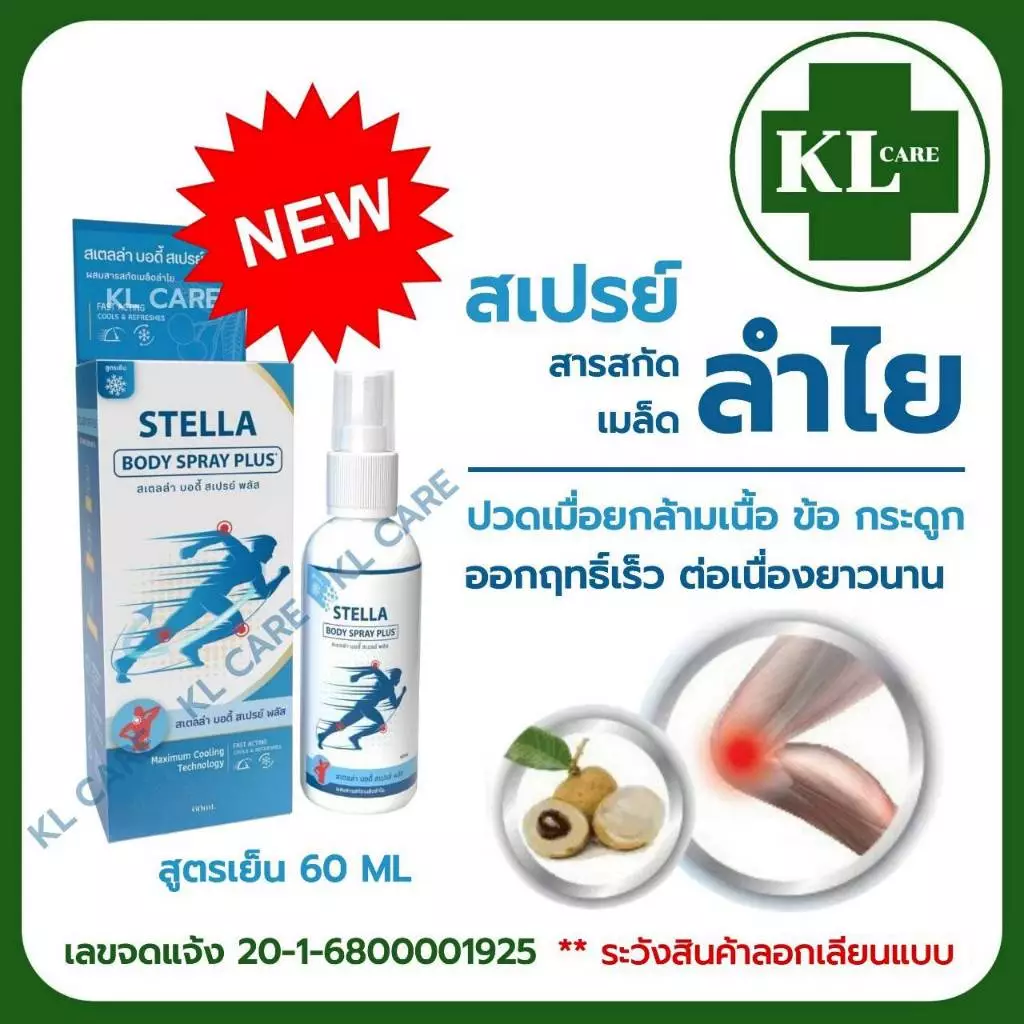 สเปรย์แก้ปวด สูตรเย็น แก้ปวดหลัง ปวดข้อเข่า เข่าเสื่อม เก๊าท์ ลองกานอยด์ Longanoid Cool Spray 60 มล.