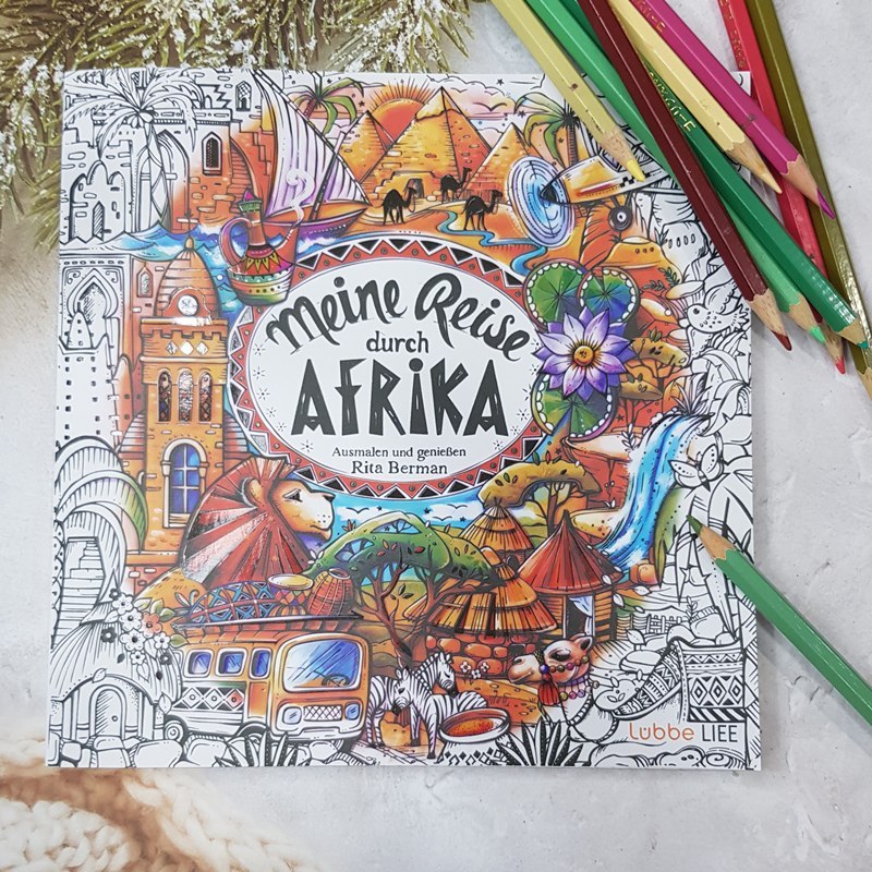 สมุดภาพระบายสี ท่องเที่ยวทวีปแอฟริกา Meine Reise durch Afrika ลายเส้นสวยงาม 20x20 cm [พร้อมส่ง]