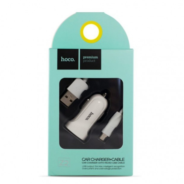 หัวชาร์จมือถือ ในรถยนต์ +สาย USB port car charger set with Micro HOCO Z2 ของแท้