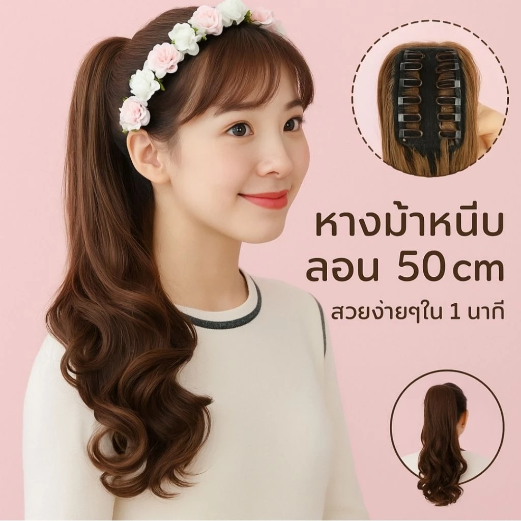 ลดทั้งร้าน ลดล้างสต๊อก💥แฮร์พีชหางม้าลอนแบบหนีบ 50 ซม. หนานุ่ม เป็นธรรมชาติ สวยง่าย ๆใน 1 นาที (158)