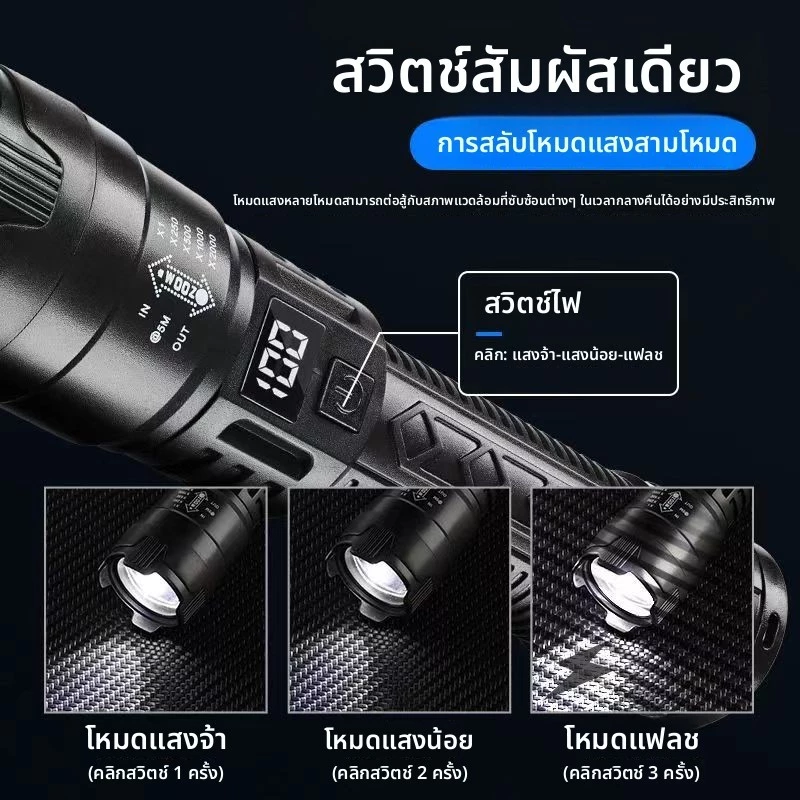 ไฟฉายแรงสูง ชาร์จไฟได้ ซูมได้ กันน้ำ thumbnail 4