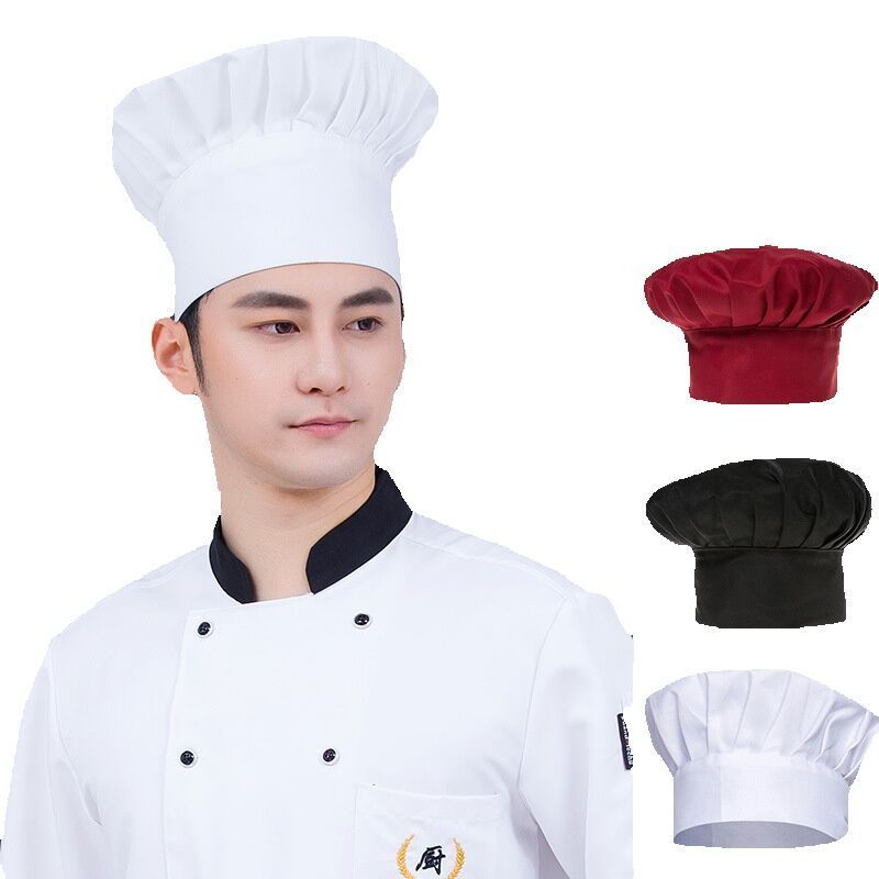 หมวกเชฟ หมวกทำครัว ทรงเห็ด จีบรอบ เหมาะสำหรับเชฟร้านอาหาร เชฟโรงแรม เบเกอรี่ ผ้าฝ้ายโพลีเอสเตอร์ ขนาดฟรีไซด์ พร้อมส่งไวจ