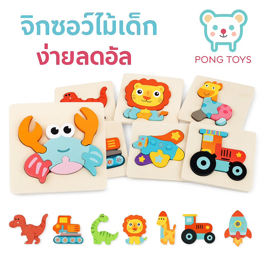 จิ๊กซอว์ไม้ 3D หนา9มม. สีพาสเทลน่ารัก | ตัวต่อไม้เสริมพัฒนาการเด็ก | ของเล่นไม้ปลอดภัยเสริมทักษะสำหรับเด็ก 1-3 ขวบ