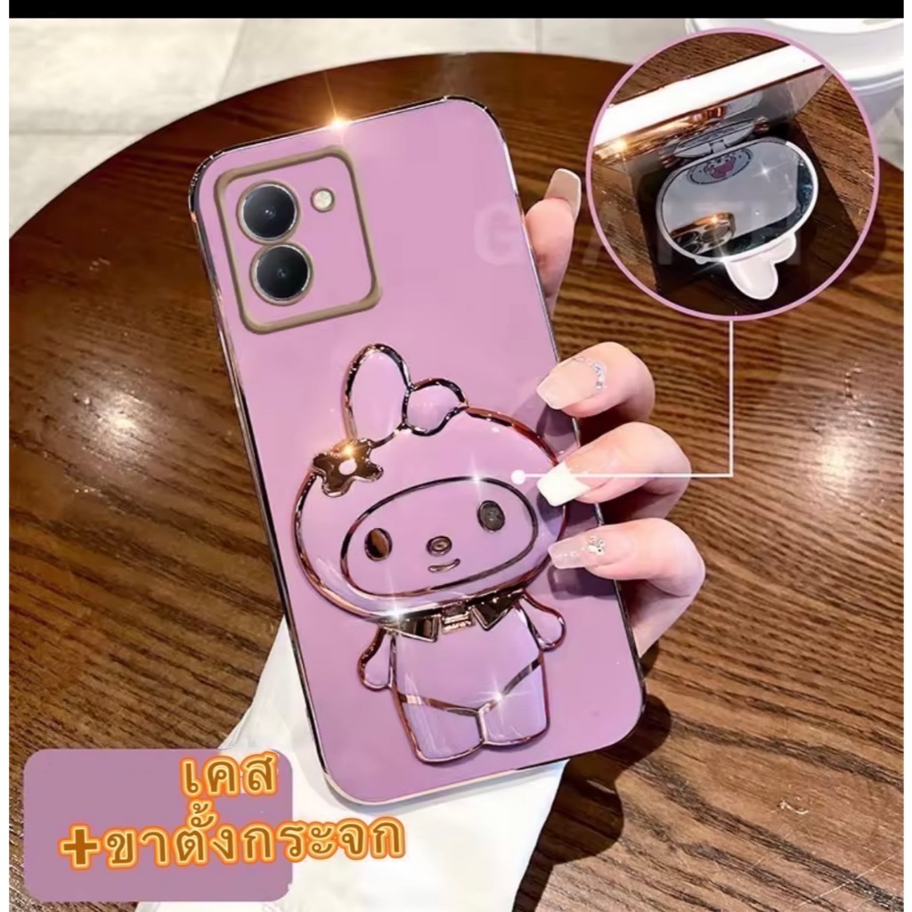 เคส ขาตั้ง กระจก สำหรับ OPPO A6T A6 A6X A6PRO A3 A3X A5i A5X A5 A5PRO A3PRO ลายการ์ตูน เมโลดี้ หรูหรา กันกระแทก แบบนิ่ม