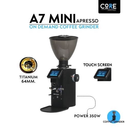 เครื่องบดเมล็ดกาแฟออโต้ APRESSO A7 MINI เฟือง 64 mm. ON DEMAND (BLACK)