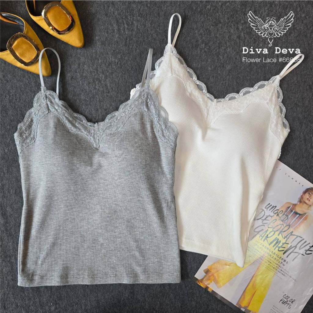 เสื้อสายเดี่ยว flower lace  ฟองน้ำสายปรับระดับได้ NO.66808