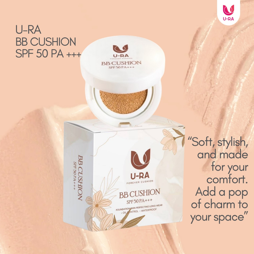 คุชชั่น U-RA บีบี SPF50 PA+++ สัมผัสบางเบา ปกปิดเรียบเนียน เข้ากับสีผิว คุมมัน กันน้ำ กันเหงื่อ