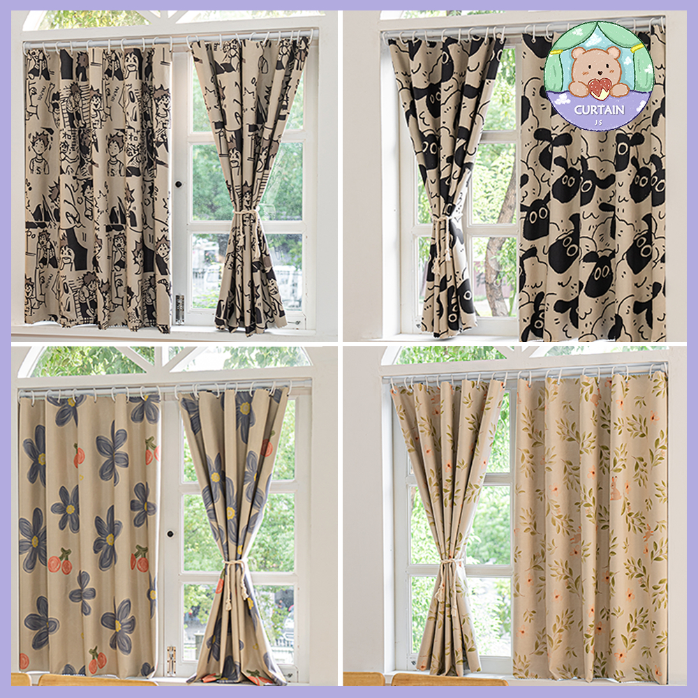 ผ้าม่านห่วงตาไก่ พิมพ์ลาย กันแสง กัน UV 100% สามารถใช้เป็นม่านประตูหรือม่านหน้าต่างได้ พร้อมส่ง แถมห่วง C