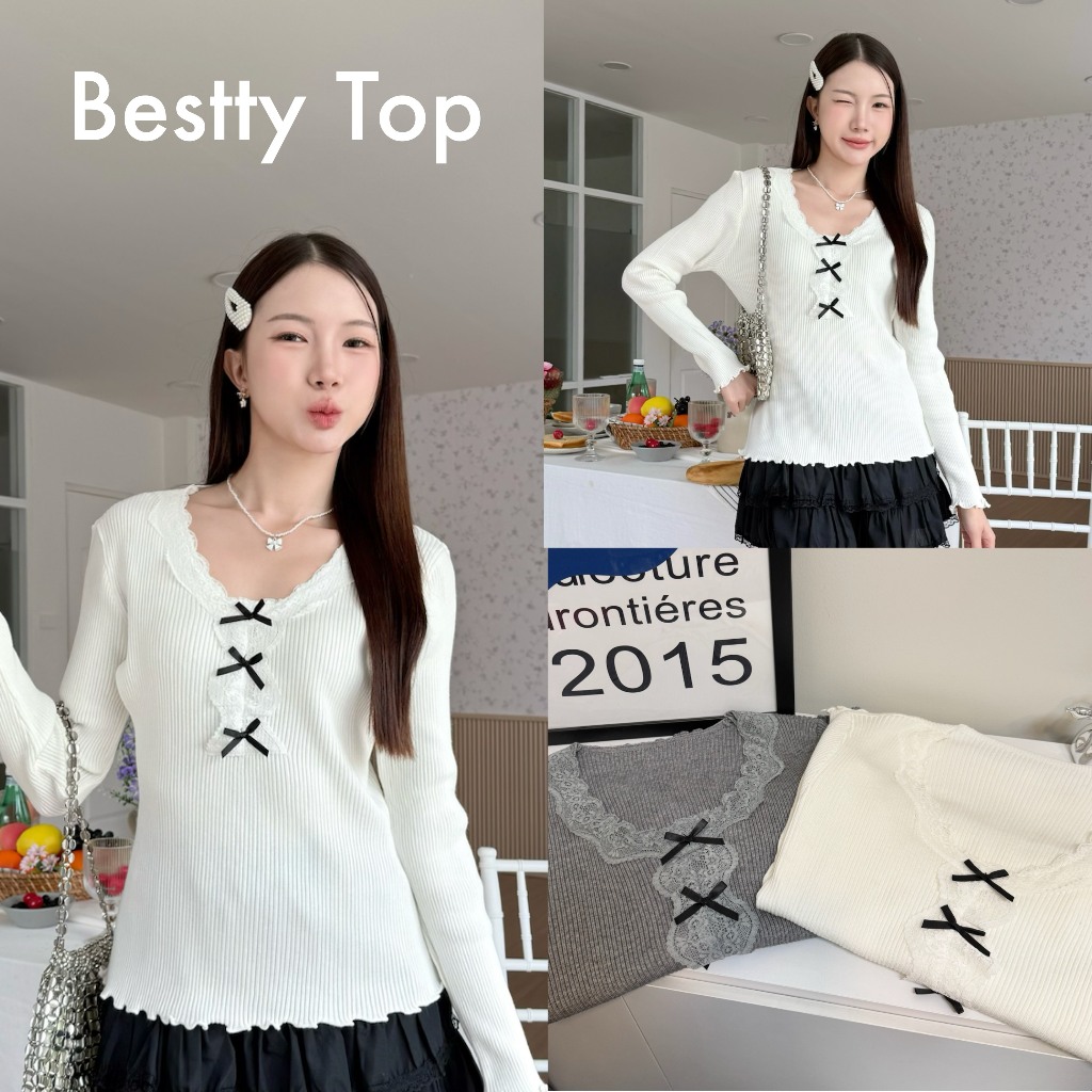 88story.th - Bestty top พร้อมส่ง เสื้อไหมพรมแต่งโบว์