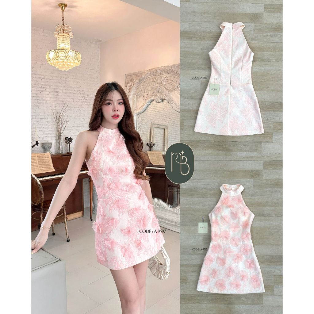 A-9599 MABEL BRAND ชุดมินิเดรสแขนกุด ปักลูกไม้3D [2PM]