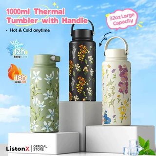 ListonX [ลายใหม่]ขวดน้ำเก็บอุณหภูมิ Blossom Series (คุณภาพพรีเมียม) | ความจุ 1000ML | สแตนเลส 304 | แก้วน้ำ/กาแฟ