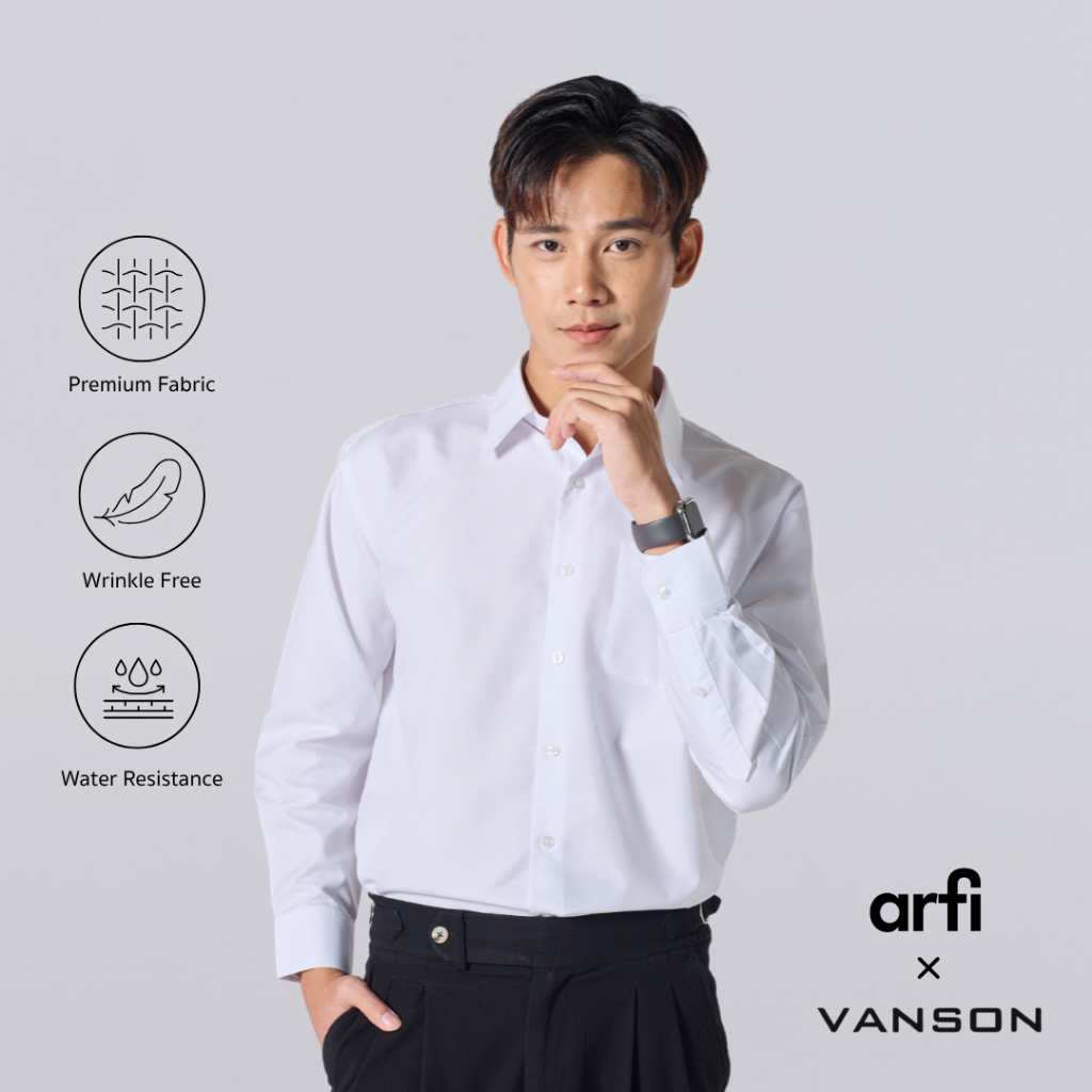 Arfi Premium White Shirt เสื้อเชิ้ต สีขาว แขนยาว ผ้าพรีเมี่ยม