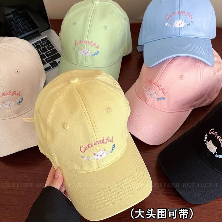 หมวกแฟชั่น เบสบอล คุณภาพสู สไตล์เกาหลี 6 สี ปัก Cat and Fish