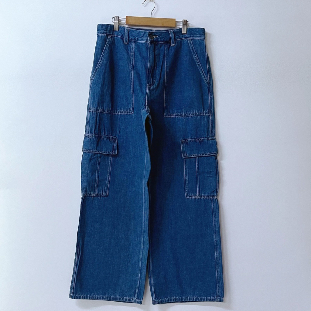 กางเกงยีนส์ Cargo GU ทรงขากระบอกใหญ่ XL