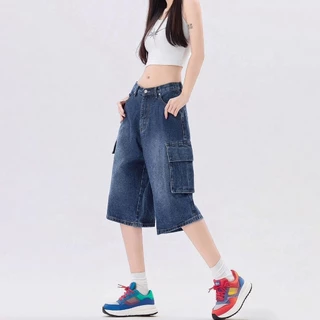 S-10XL กางเกงขาสั้นยีนส์ 5 ส่วน คาร์โก้ คาร์ใจ ใส่สบาย ผ้านุ่ม ใส่ได้ทั้งชายและหญิง
