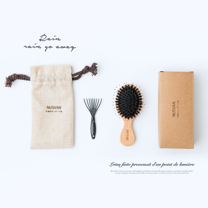 Nusvan Japan แปรงหวีขนหมูป่า ญี่ปุ่น หวีขนหมูป่า ของเเท้ หวีไม้ขนหมูป่า