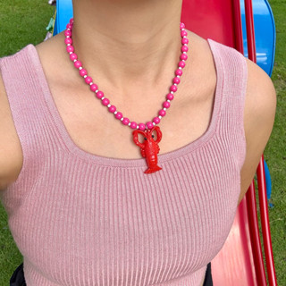 Piing me Necklace | สร้อยคอลูกปัดกลมสีบานเย็น (8 mm) สลับลูก…