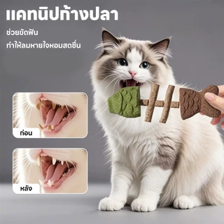 yoyopet : 3in1 แคทนิปก้างปลา ไม้มาทาทาบิ หญ้าแมว ขัดฟัน ฟิน ขับก้อนขน ของเล่นแมว แมวฟิน