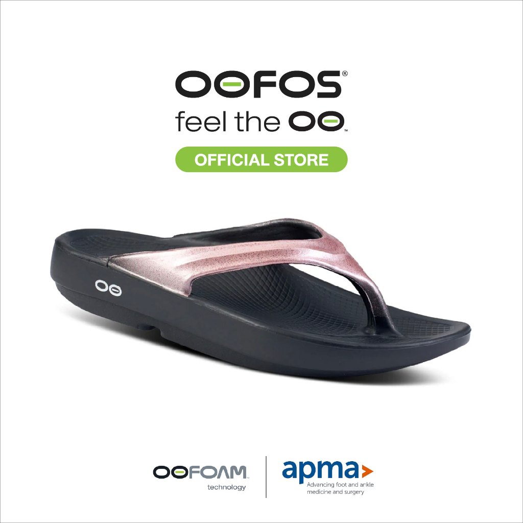 OOFOS OOlala Luxe Rose Sparkle รองเท้าเพื่อการฟื้นฟู