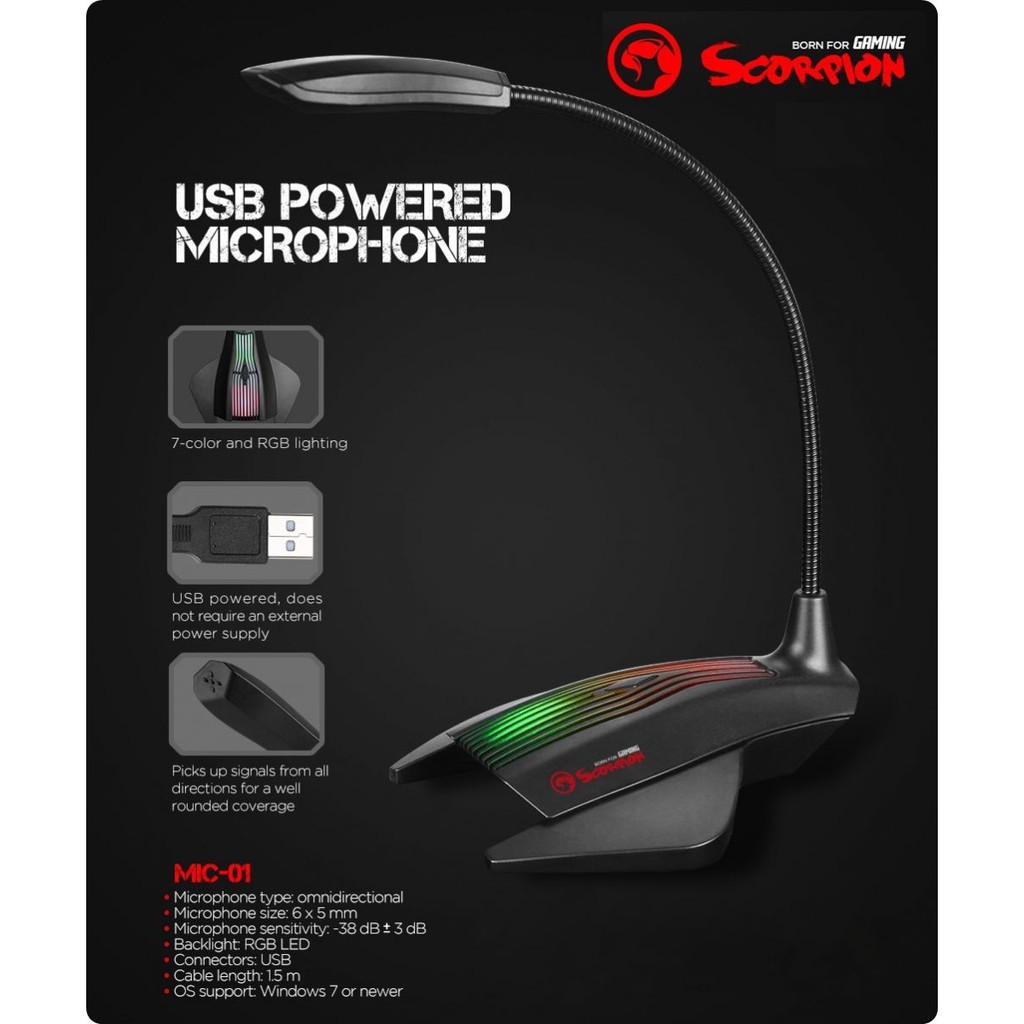 MARVO MIC-01 ไมค์ USB ไฟ RGB