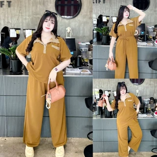 W0016 ผ้าลาย ชุดเซ็ทเสื้อปกสาบยาว+ขายาว ผ้าลายน่ารักๆ ชุดเซ็ทสาวอวบ-อ้วน ขายาว