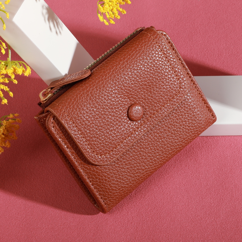 (B-2011)🔥กระเป๋าสตางค์ใบสั้นสําหรับสตรี หนังPu พกพาสะดวก ขนาดเล็กแบบพกพา พร้อมช่องใส่บัตร สีสดใส กระ