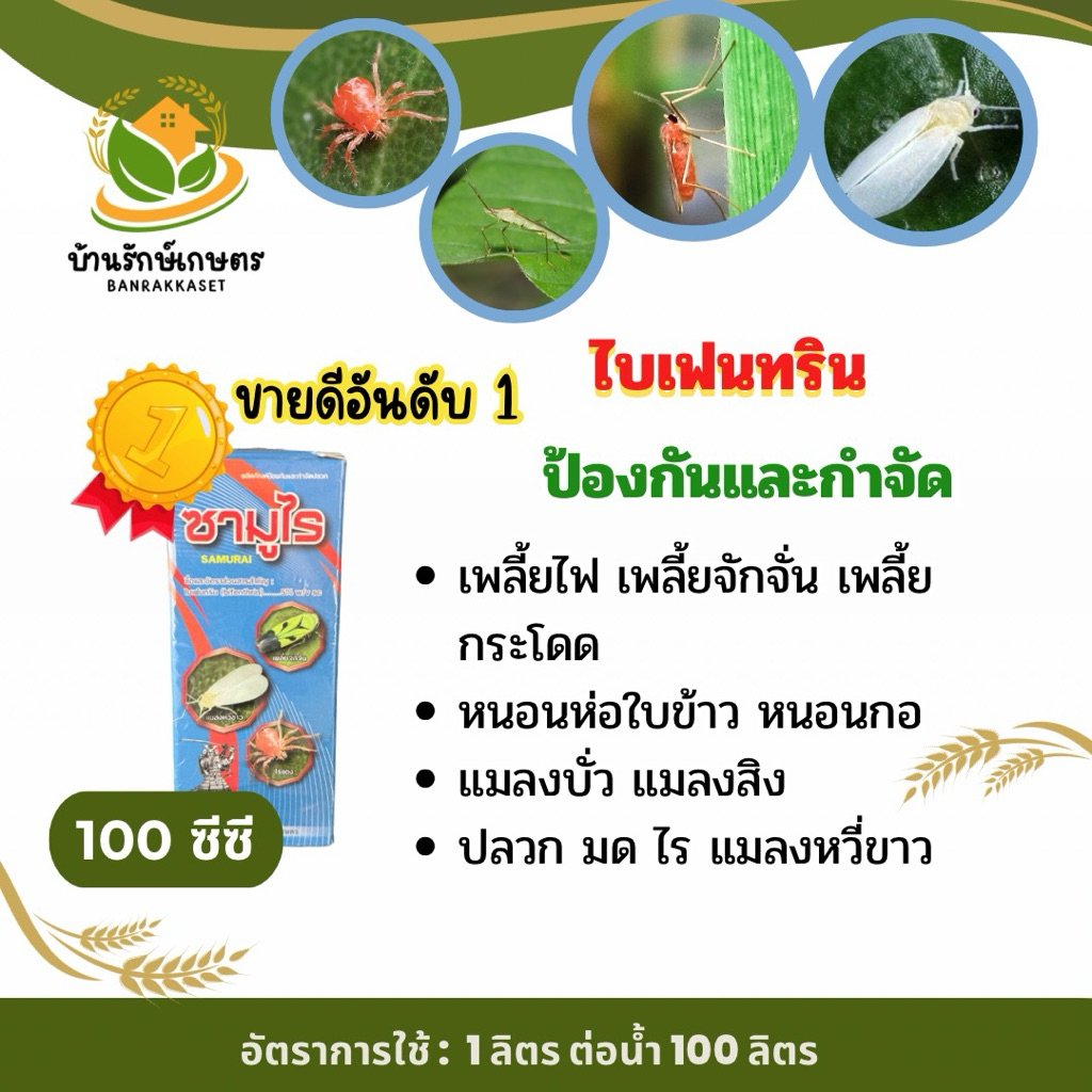 ซามูไร (ไบเฟนทริน 5% w/v sc) ป้องกันและกำจัดเพลี้ย หนอน บั่ว ปลวก มด ไร