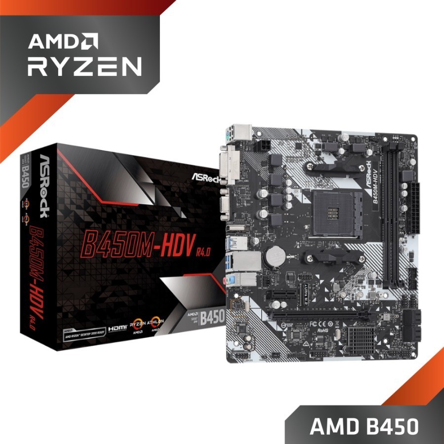 MAINBOARD (เมนบอร์ด) AM4 ASROCK B450M-HDV R4.0 Warranty 3 - y