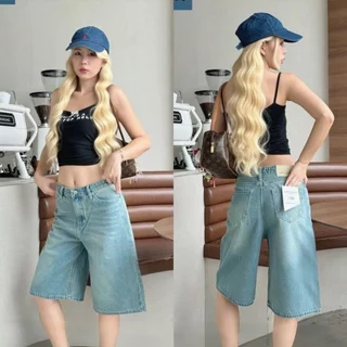 ⭐919JEANS⭐เอวสูง กางเกงยีนส์ขาสั้น ทรงหลวมขากว้าง สไตส์วินเทจ เก็บทรงสวย