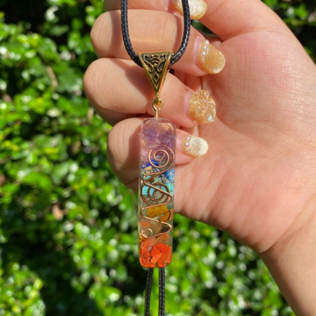 พร้อมส่งใน Seven chakra orgone necklace สร้อยคอออกอนหิน 7 จักระ สวย น่ารักมาก หินธรรมชาติเเท้ ยาว 18 นิ้ว