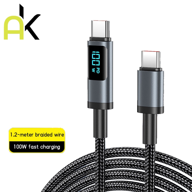 AK PD 100W USB/Type-C/iPhone TO Type-C สายเคเบิลข้อมูลดิจิตอลจอแสดงผล QC สายชาร์จอย่างรวดเร็วสำหรับ Android iPhone