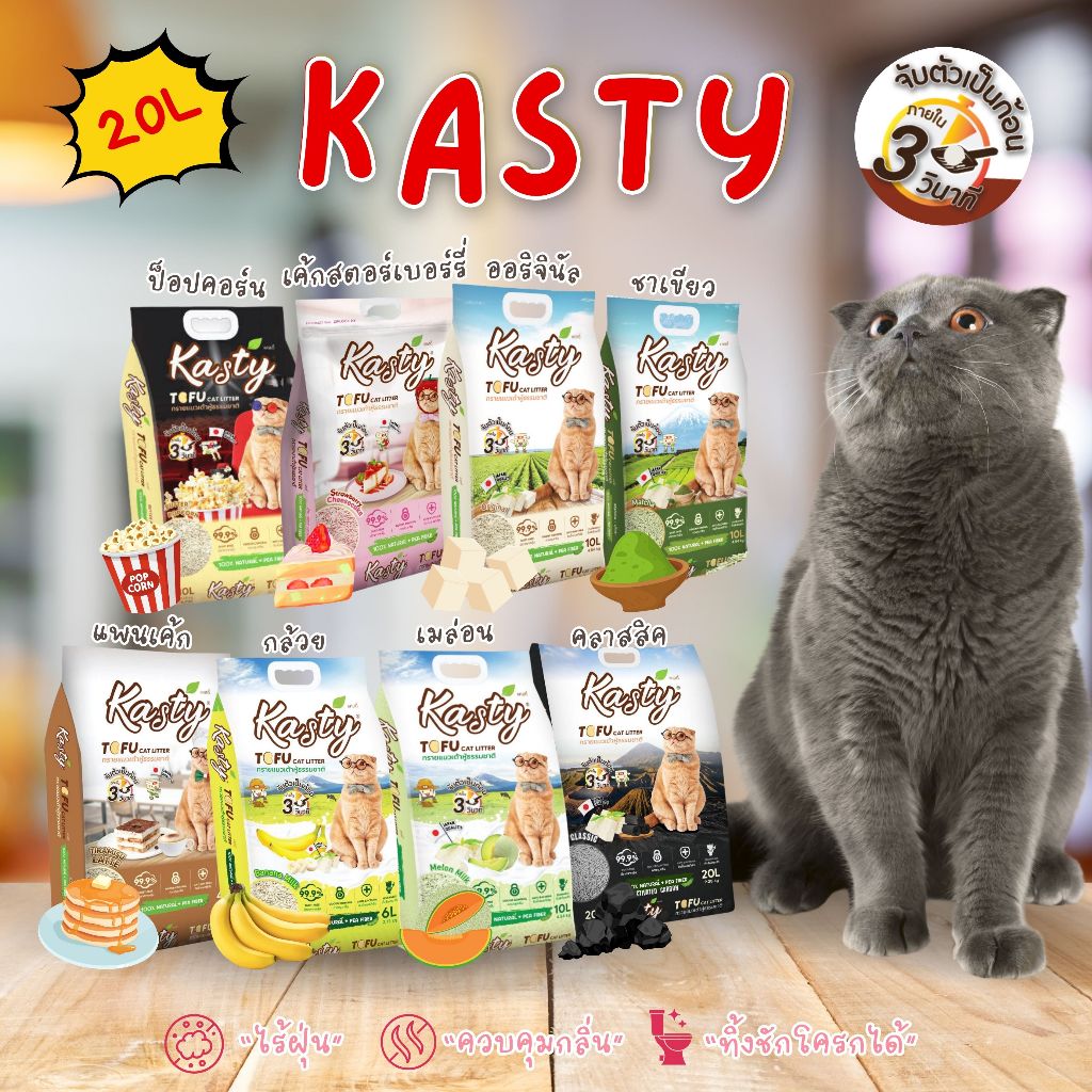 Kasty ทรายแมว เคสตี้ เต้าหู้ ถั่วลันเตา ขนาด 20 ลิตร