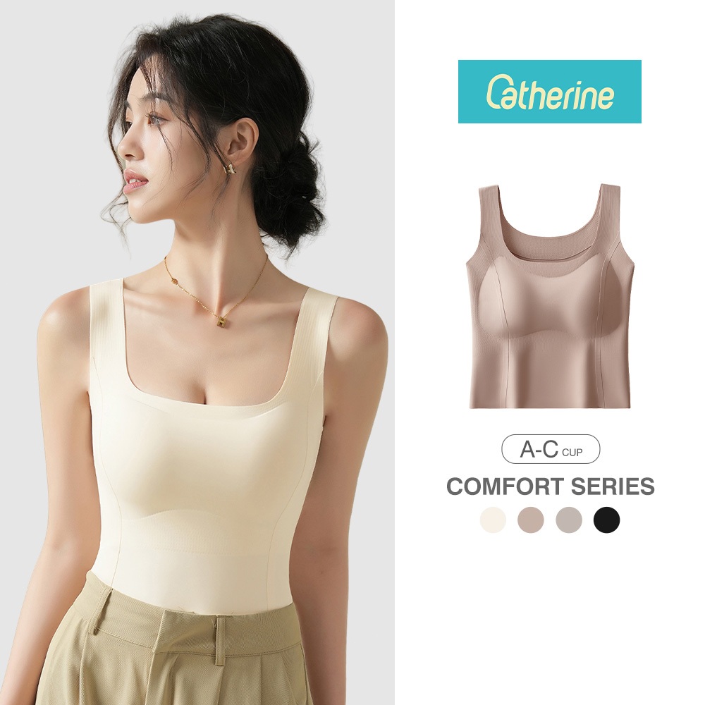 Catherine ชุดชั้นในหญิง เสื้อชั้นใน เสื้อกล้าม เสริมฟองน้ํา ใส่สบาย ไร้ตะเข็บ ผ้าเเนบเนื้อหยืดได้ตามตัว