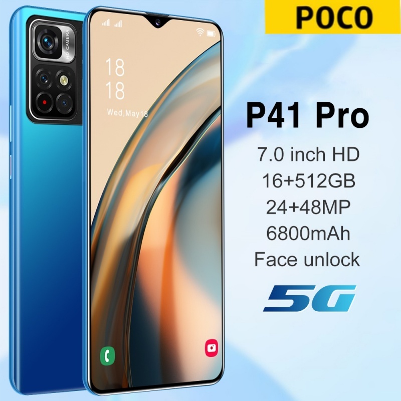 สมาร์ทโฟน Android P41 Pro 16GB RAM 512GB รอมรับประกัน 1 ปี 6800 mAh แบตเตอรี่ขนาดใหญ่ 33W 7.0 นิ้ว